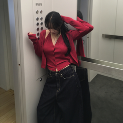 ホルターレイヤードリブカーディガ