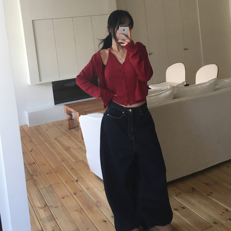 ホルターレイヤードリブカーディガ