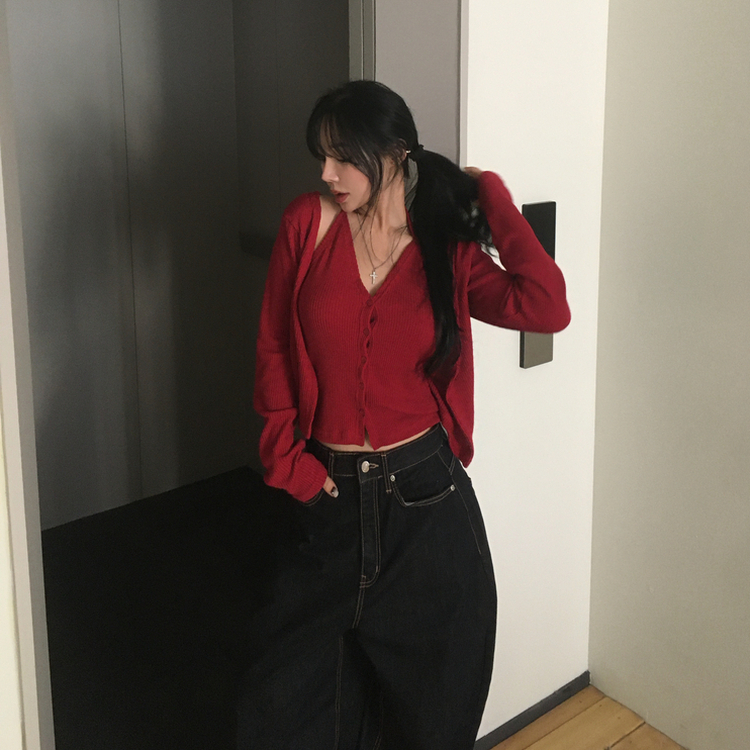 ホルターレイヤードリブカーディガ