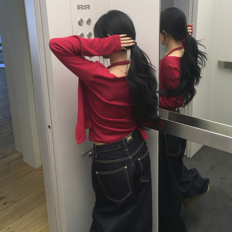 ホルターレイヤードリブカーディガ