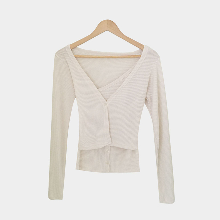 ホルターレイヤードリブカーディガ