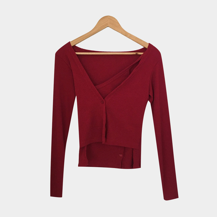 ホルターレイヤードリブカーディガ