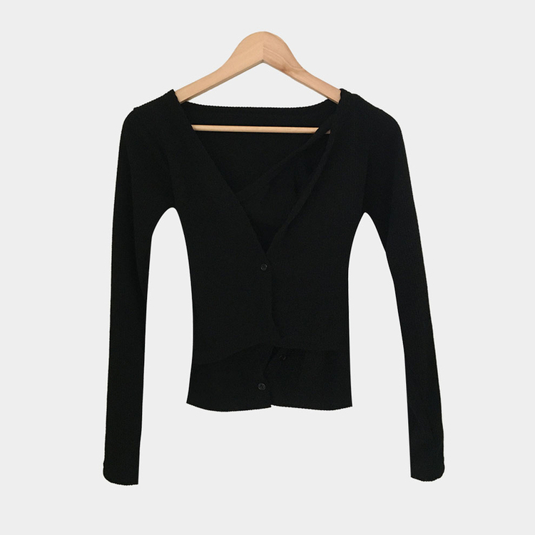 ホルターレイヤードリブカーディガ