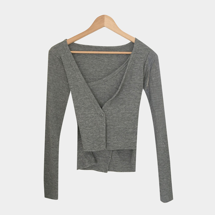 ホルターレイヤードリブカーディガ