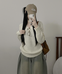 도톰아방핏벌룬하찌나그랑브이넥긴팔니트 아이