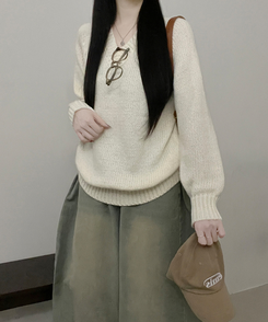 도톰아방핏벌룬하찌나그랑브이넥긴팔니트 아이