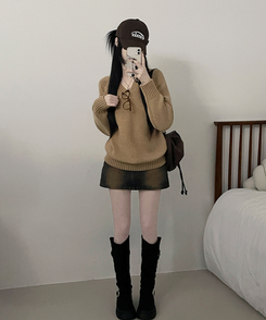 도톰아방핏벌룬하찌나그랑브이넥긴팔니트 베이지