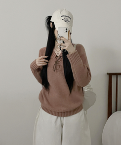 도톰아방핏벌룬하찌나그랑브이넥긴팔니트 핑크