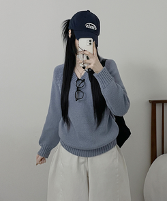 도톰아방핏벌룬하찌나그랑브이넥긴팔니트 소라