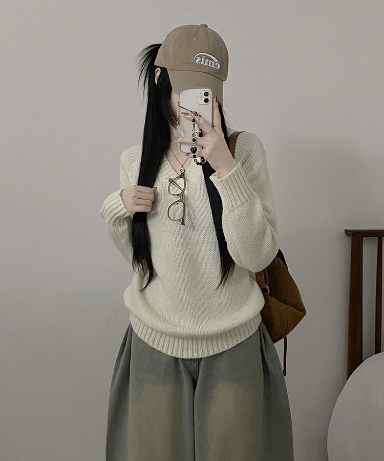 도톰아방핏벌룬하찌나그랑브이넥긴팔니트 아이