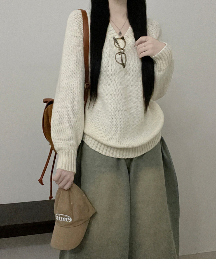 도톰아방핏벌룬하찌나그랑브이넥긴팔니트 아이