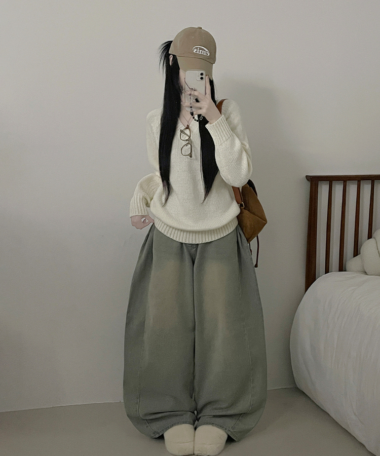 도톰아방핏벌룬하찌나그랑브이넥긴팔니트 아이