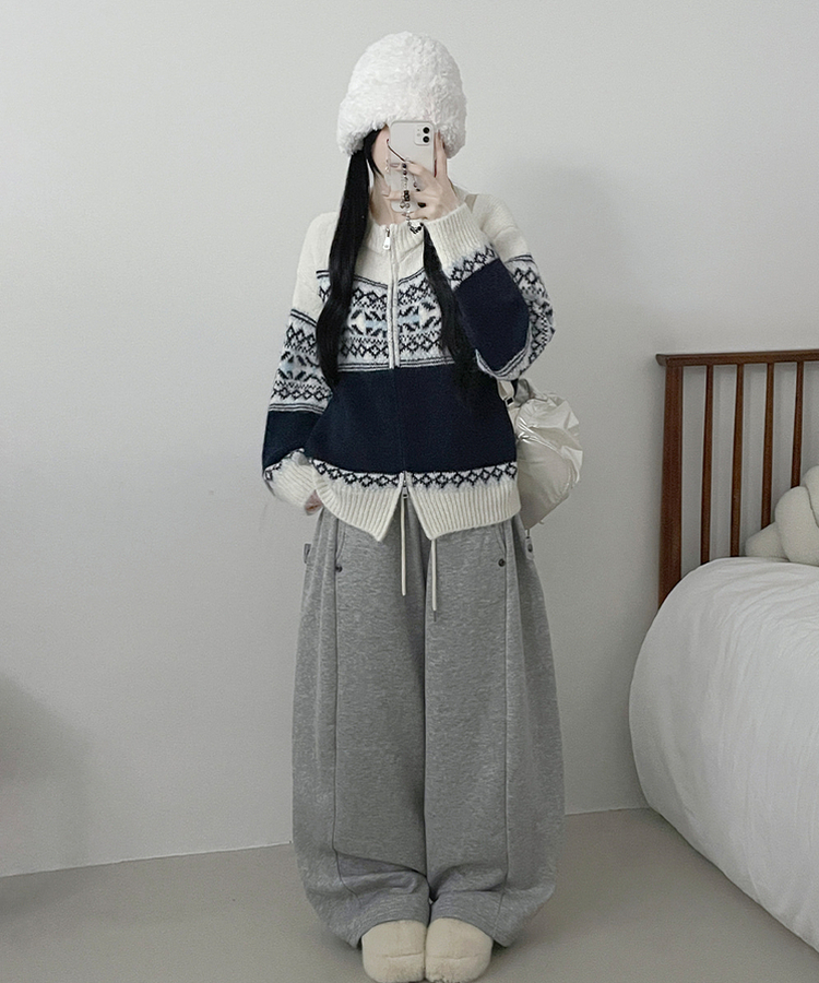 고퀄피티눈꽃스노우노르딕패턴오버핏니트집업