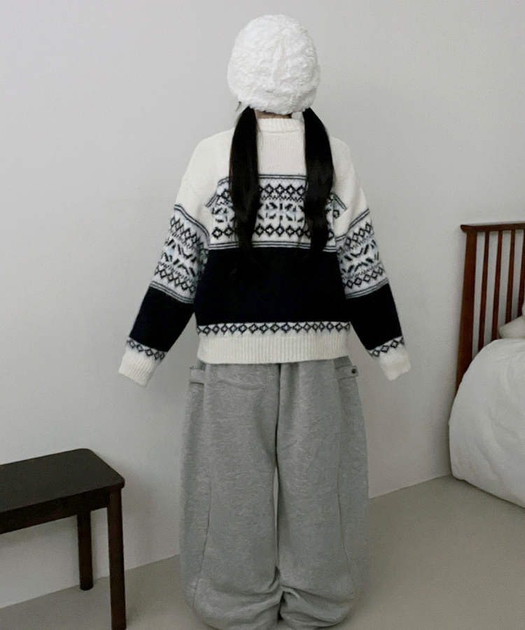 고퀄피티눈꽃스노우노르딕패턴오버핏니트집업