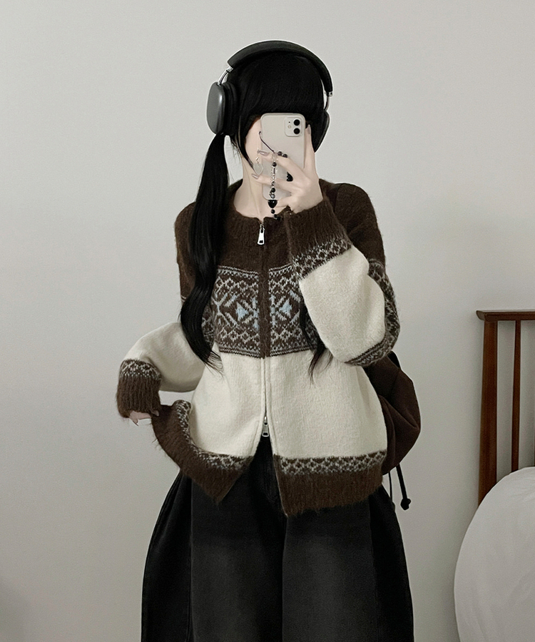 고퀄피티눈꽃스노우노르딕패턴오버핏니트집업