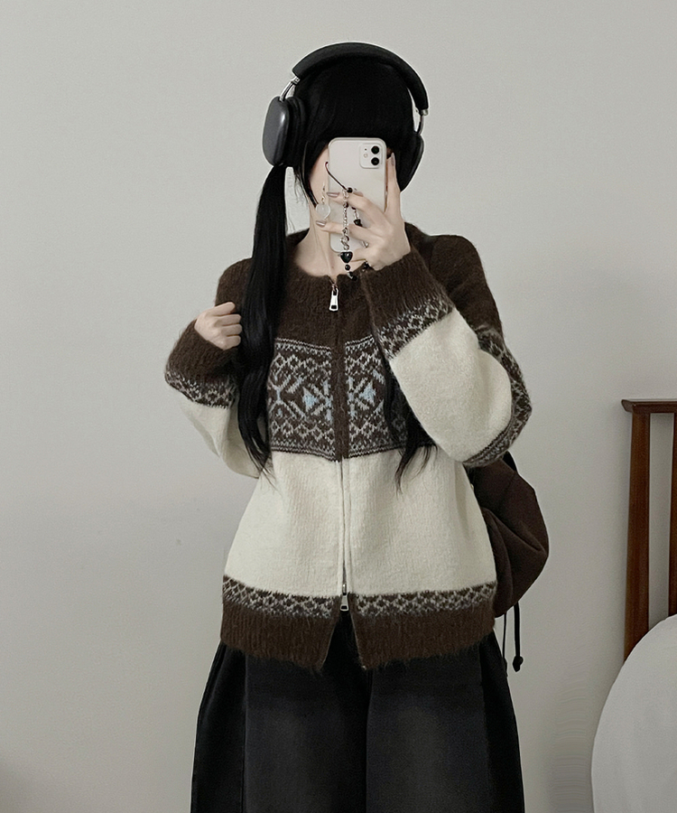 고퀄피티눈꽃스노우노르딕패턴오버핏니트집업