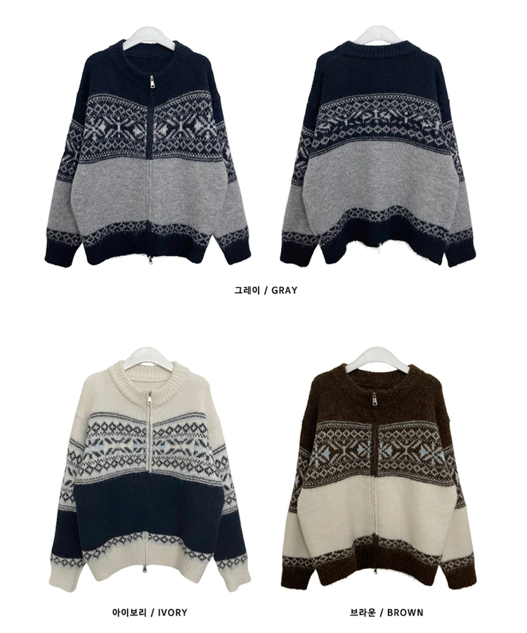 고퀄피티눈꽃스노우노르딕패턴오버핏니트집업