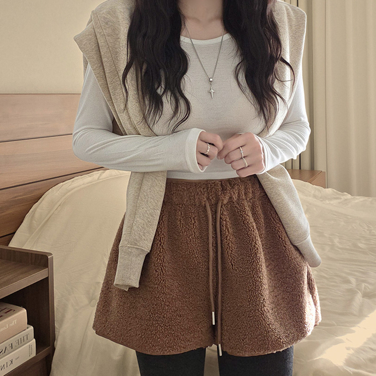 厚手ウールバンディングショートパンツ BROWN