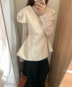 フレアウールパフ半袖ブラウス IVORY