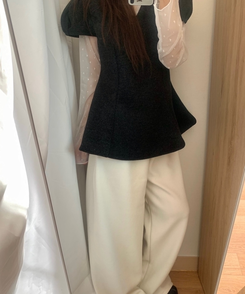 フレアウールパフ半袖ブラウス CHARCOAL