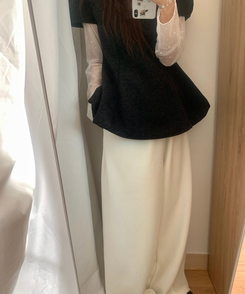 フレアウールパフ半袖ブラウス CHARCOAL