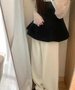 フレアウールパフ半袖ブラウス CHARCOAL