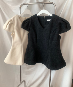 フレアウールパフ半袖ブラウス