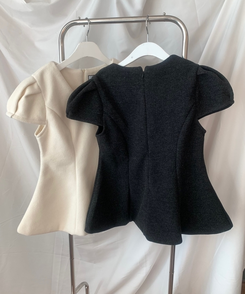 フレアウールパフ半袖ブラウス