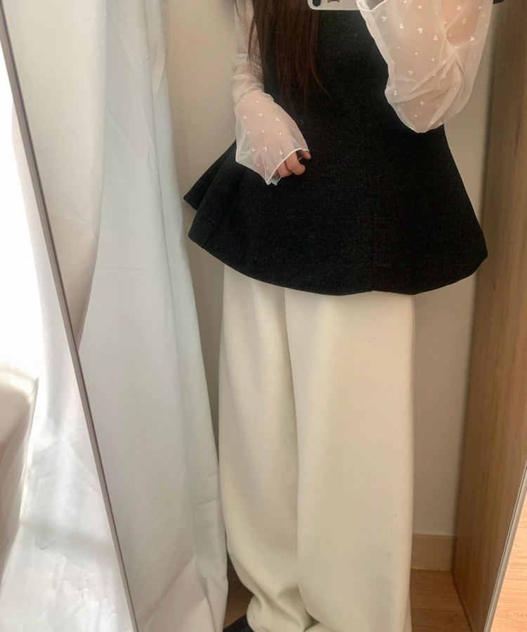 フレアウールパフ半袖ブラウス CHARCOAL