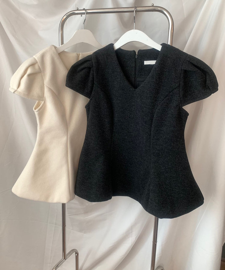 フレアウールパフ半袖ブラウス