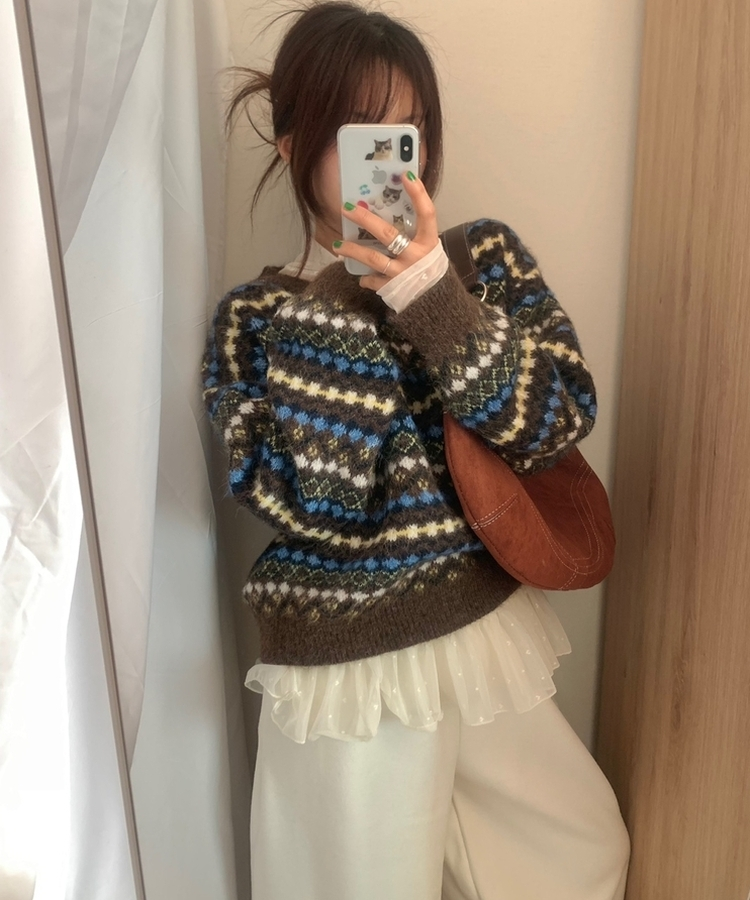 ピンキーノルディックニット BROWN