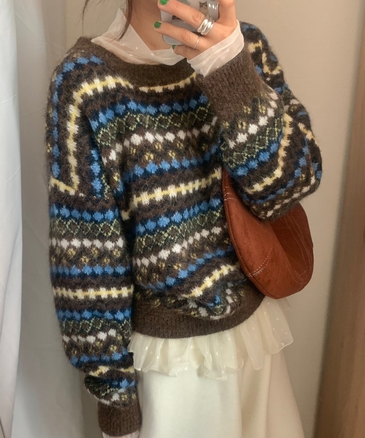 ピンキーノルディックニット BROWN