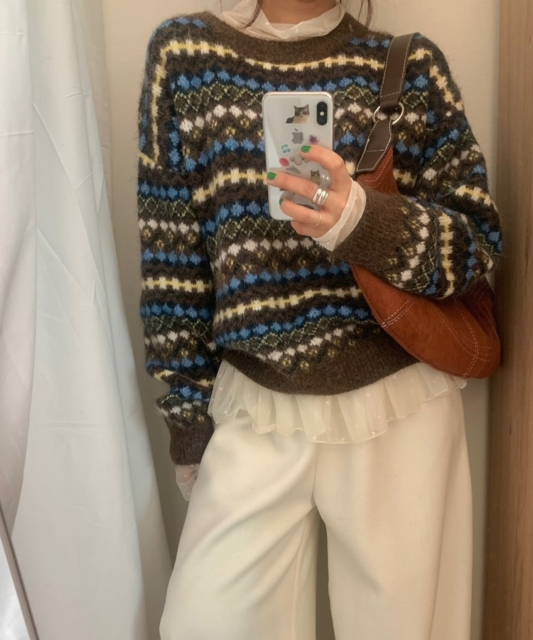 ピンキーノルディックニット BROWN