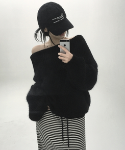 アンゴラファーオフニット BLACK