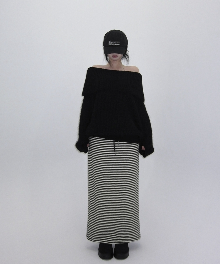 アンゴラファーオフニット BLACK