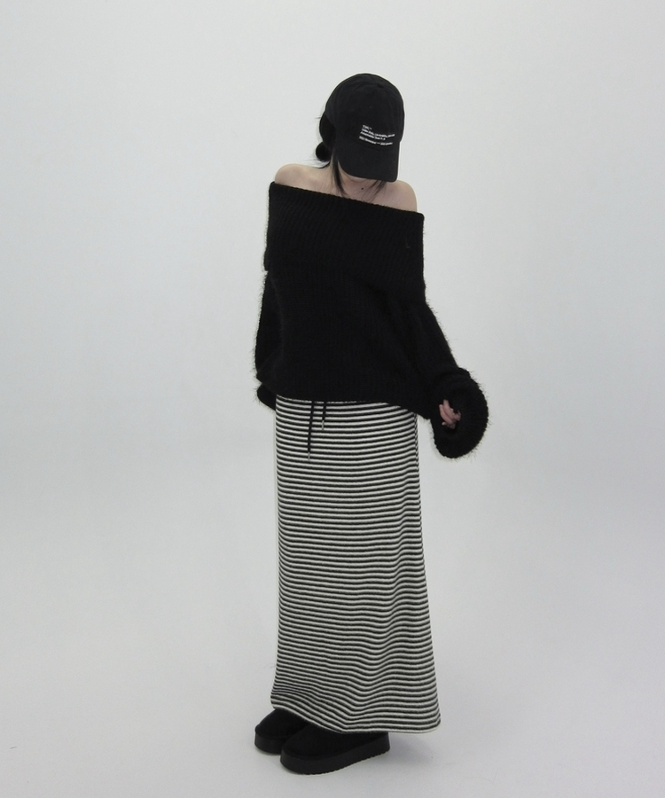 アンゴラファーオフニット BLACK