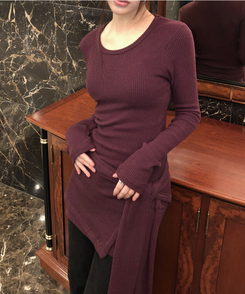 【SET】レイヤードラップロングニット WINE