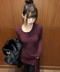 【SET】レイヤードラップロングニット WINE