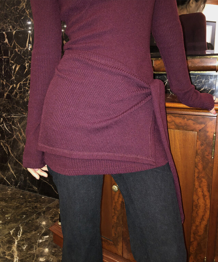【SET】レイヤードラップロングニット WINE
