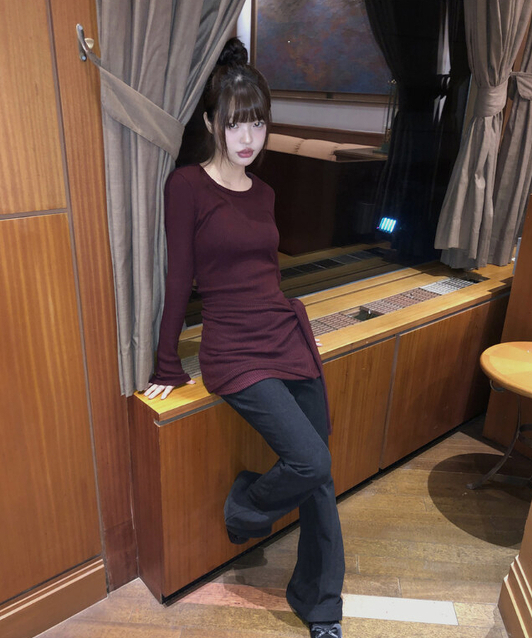 【SET】レイヤードラップロングニット WINE