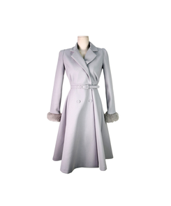 ダブルボタン袖ファー肩パッドロングコート