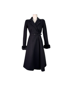 ダブルボタン袖ファー肩パッドロングコート