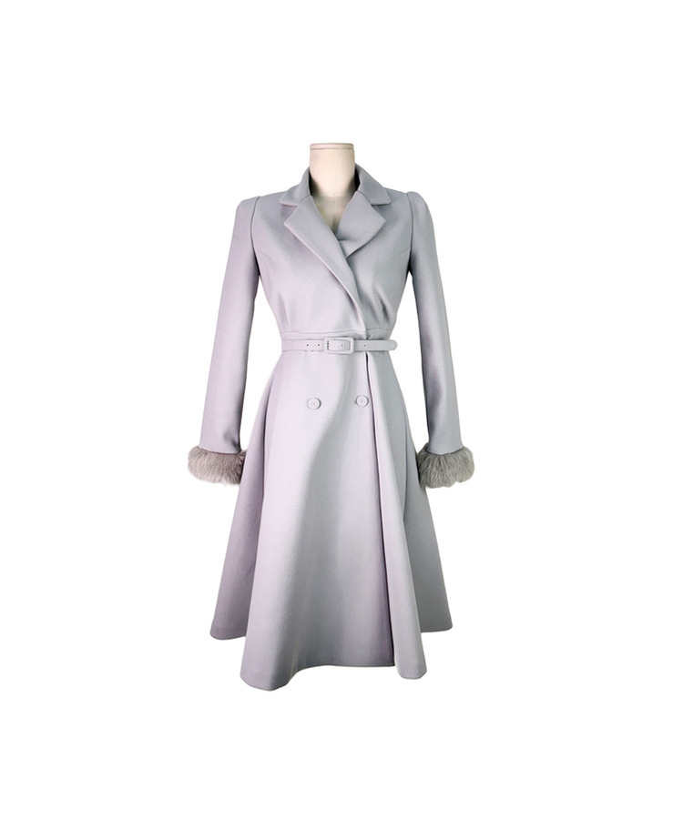 ダブルボタン袖ファー肩パッドロングコート