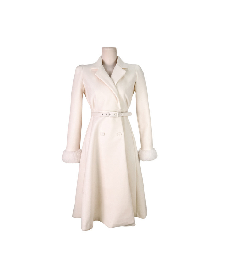 ダブルボタン袖ファー肩パッドロングコート