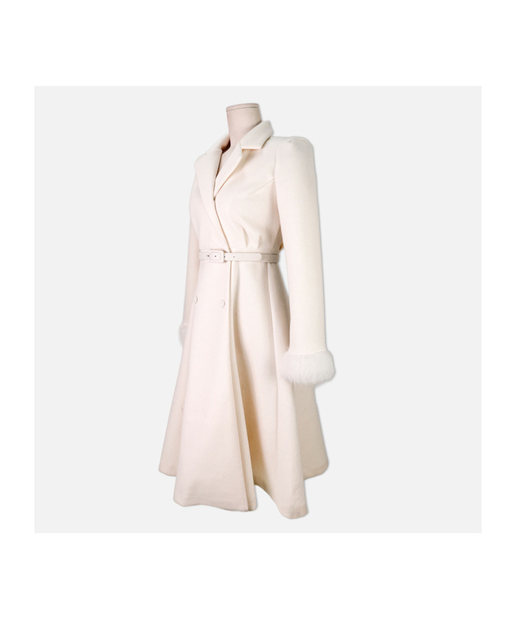 ダブルボタン袖ファー肩パッドロングコート