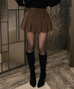 ダブルボタンコーデュロイミニスカートパンツ BROWN