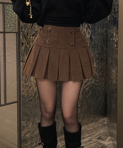 ダブルボタンコーデュロイミニスカートパンツ BROWN