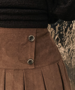 ダブルボタンコーデュロイミニスカートパンツ BROWN