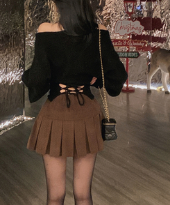 ダブルボタンコーデュロイミニスカートパンツ BROWN