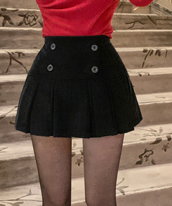 ダブルボタンコーデュロイミニスカートパンツ BLACK